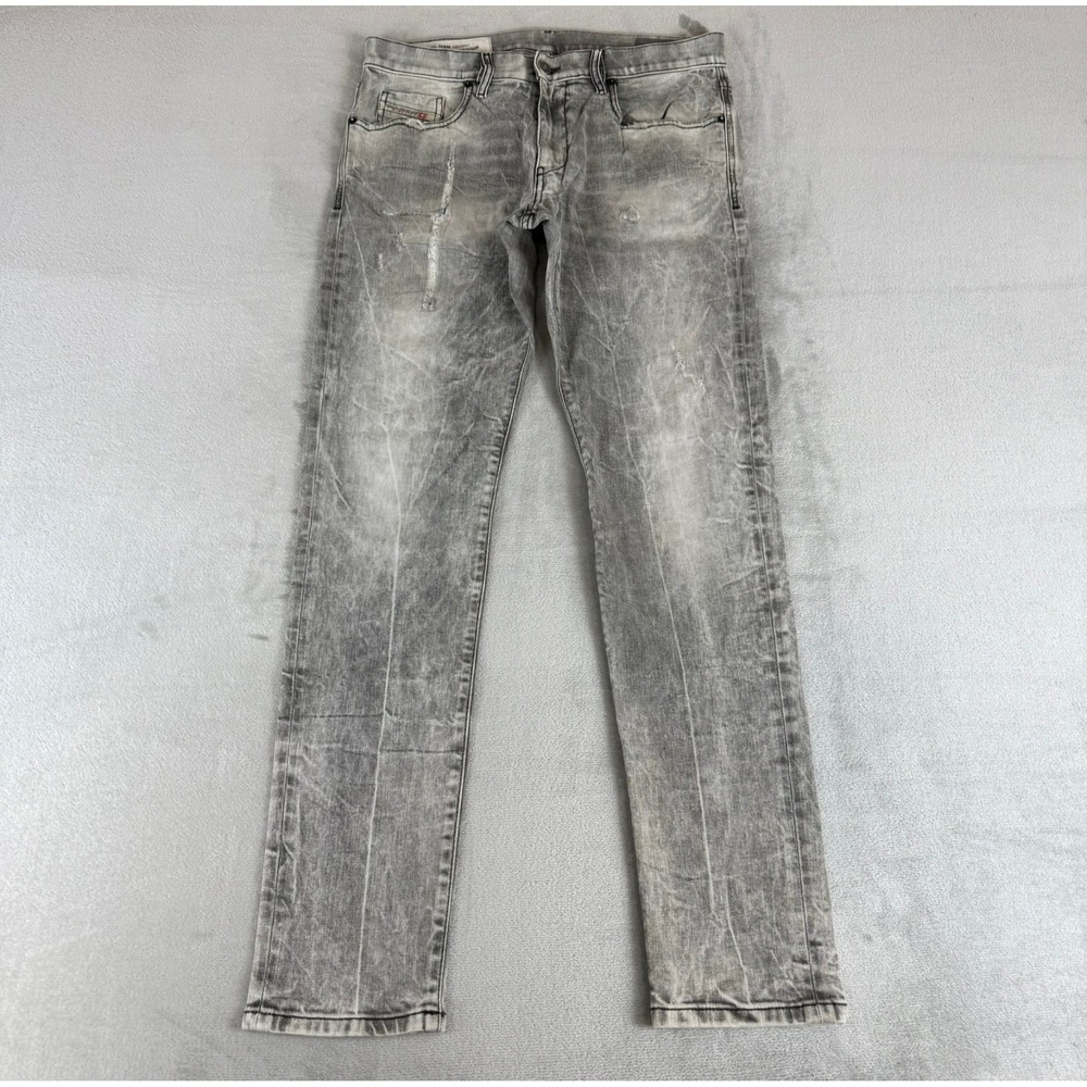 Diesel D-Strukt Slim Straight Jeans Mens 33x33 Black Denim Distressed Stretch